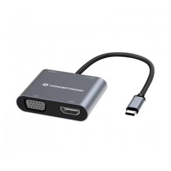 Conceptronic DONN16G Docking Station USB 3.2 Gen 1 Type-C con HDMI, VGA, USB Tipo C y USB 3.0 en Gris