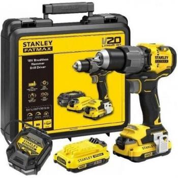 Stanley SFMCD726D2K - Atornilladora Percutora Inalámbrica 18V, 80Nm, Brushless, 2 Baterías de 2Ah Incluidas y Maletín