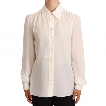 Dolce & Gabbana White Long Sleeve Polo Shirt Top Blouse - IT36 | XS, Female, Size: 3XS, Luxurious Silk