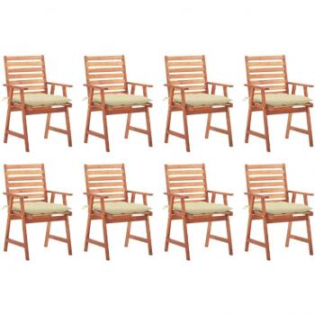 Outdoor Dining Chairs Set of 8 with Cushions Solid Acacia Wood