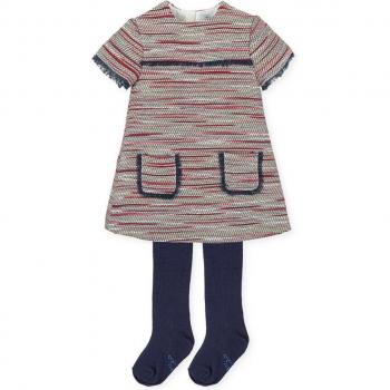 Tutto Piccolo - Vestido con leotardos de bebé niña en carmín de tejido tweed