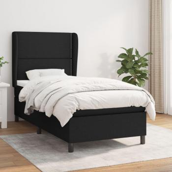 Cama Box Spring con Colchón Viscoelástico Espuma Protector Muelles Ensacados Adaptable Acolchado Reversible Tela Negro 90x200 cm