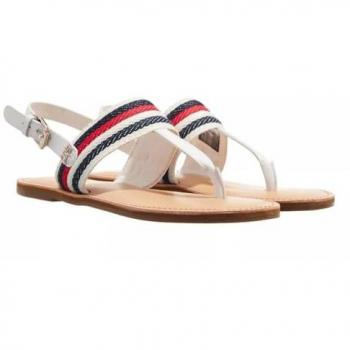 Sandalias Planas de Mujer Tommy Hilfiger con Detalles de Cuero y Diseño Azul y Blanco