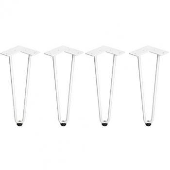 Lote de 4 patas Hairpin de 2 varillas para mesa, altura 400mm, acero pintado blanco
