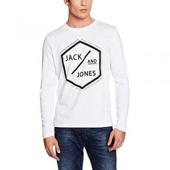 JACK & JONES JCOHEX TEE LS CREWNECK, Camisa Manga Larga Hombre, Blanco