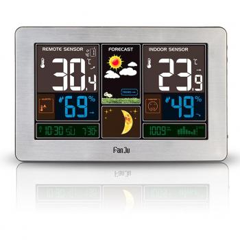 FanJu FJ3378S Estación Meteorológica a Color con Cargador USB | Temperatura y Humedad Exterior en Interiores | Fase Lunar | Reloj Meteorológico Reloj con Sensor Exterior