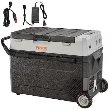 Nevera Eléctrica Portátil VEVOR 53L con Congelador Ajustable - Refrigerador de Doble Zona para Coche y Camping, 12/24V CC y 100-240V CA, -20°C