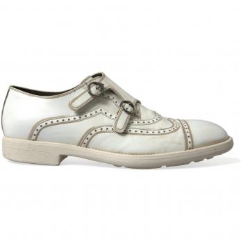 Dolce & Gabbana White Leather Strap Men Derby Dress Shoes - EU43.5/US10.5