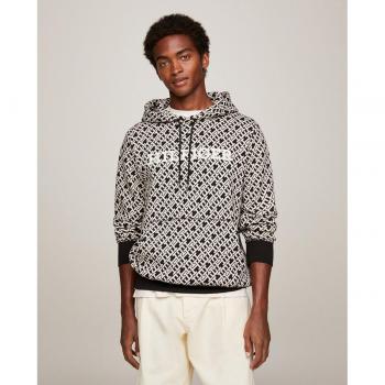 Tommy Hilfiger Men's Black Cotton Flex-Fleece Monogram Hoodie, Regular Fit, Size S