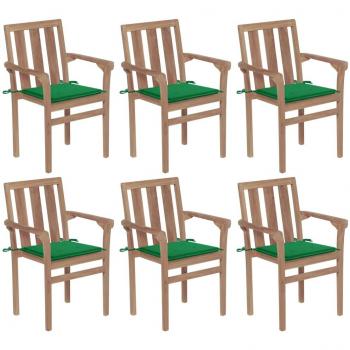 Sillas de jardín apilables 6 unidades en madera maciza de teca con almohadillas