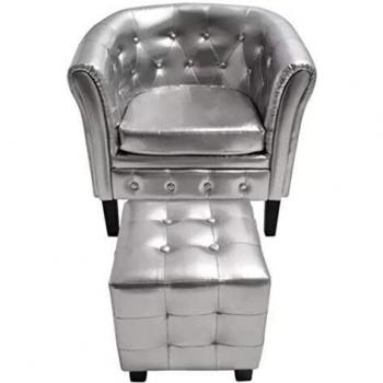 Sillón chesterfield con taburete de color de plata