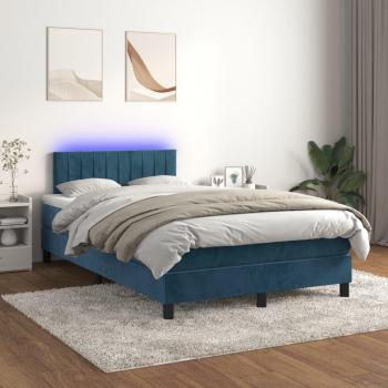 Cama box spring con colchón y LED azul oscuro 120x200 cm