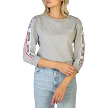 Moschino Women's Long Sleeve Gray Cotton Sweatshirt with Ribbed Hems 1710-9004