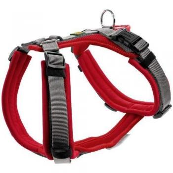 Arnés Deportivo para Perros HUNTER Maldon - Forma de Y, Acolchado Suave, Tamaño M-L, Rojo/Gris