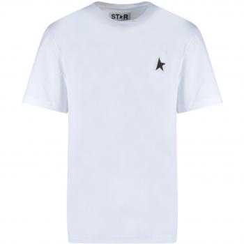 Golden Goose Men's Small Star Chest Logo T-Shirt in Optic White/Black, Size Medium