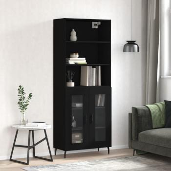 Aparador alto de madera contrachapada negro 69,5x34x180 cm