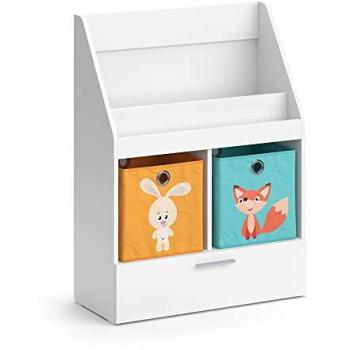 Estantería Infantil Luigi, Blanco, 72 x 96.2 cm con Cajón y 2 Cajas Plegables Opt.6