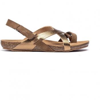 Yokono - Sandalias planas de mujer de piel natural con tiras, planta acolchada en color visón-bronce