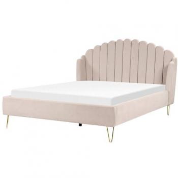 Cama con somier de poliéster beige 180 x 200 cm, cabecero retro capitonné y patas de metal