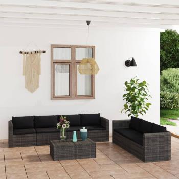 8-Piece Grey Poly Rattan Garden Lounge Set with Cushions