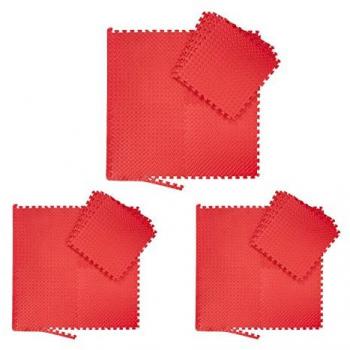 Alfombra Puzzle Fitness 24 Piezas Goma EVA con Bordes, 9 m², 60x60 cm, Color Rojo