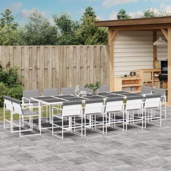 Juego de comedor de jardín 15 piezas con cojines de Textilene blanco