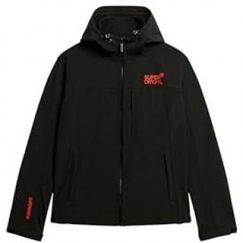 Chaqueta Soft Shell Trekker con Capucha Superdry Negra para Hombre, Talla L, Casual y Deportivo, Fabricada en Poliéster Reciclado