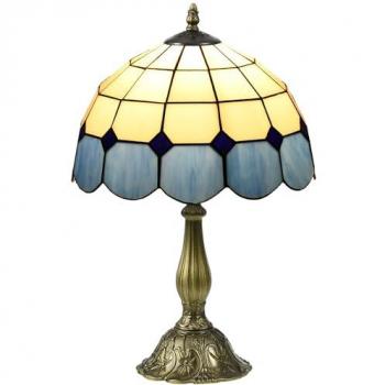 HOMCOM Lámpara de Mesita de Noche Estilo Tiffany Hecha a Mano de Vidrio para Dormitorio y Salón Ø31x48 cm Azul