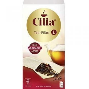Cilia Filtros de té, 80 Unidades tamaño L, con Solapa de Cierre, Papel Aromagic, Blanco, 0,1x0,84x1,84 cm
