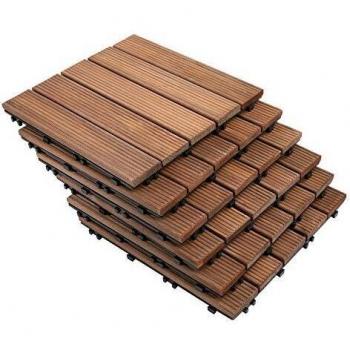 Outsunny Set de 27 Baldosas de Madera 30x30 cm con Área de 2,5 m² Losetas Sistema de Clic para Balcón Terraza Jardín Marrón