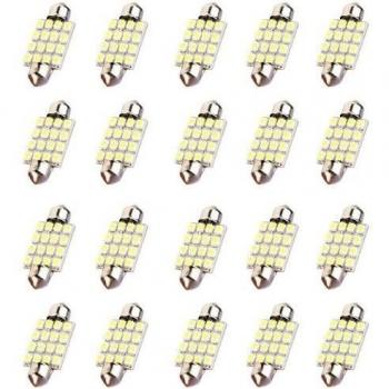 SODIAL(R) 20X 39mm Bombilla LED Dome 16 3528SMD coche del adorno interior de la lampara de luz blanca 12V 239