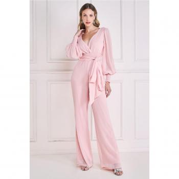 Blush Chiffon Puffy Sleeve Romper/Jumpsuit