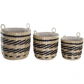 Juego de Cestas DKD Home Decor Poliéster Colonial Fibra 38 x 38 x 36 cm