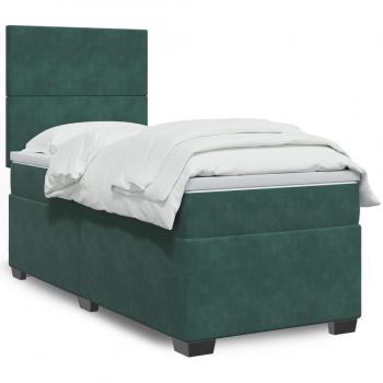 Cama box spring con colchón terciopelo verde oscuro 100x200 cm