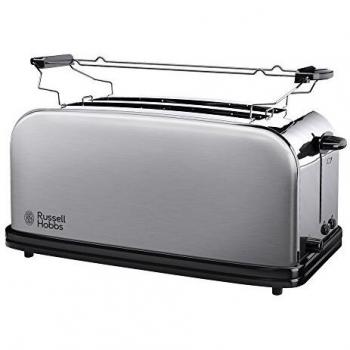 Tostadora Russell Hobbs Adventure 23610-56 de Acero Inoxidable con 2 Ranuras Largas y Anchas para 4 Rebanadas, Función Descongelar y Calientapanecillos, Bandeja Recogemigas, 1600W - Color Plata