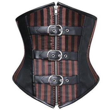 Charmian Women's Stripe Underbust Waist Training Cincher Steel Boned Gothic Retro Steampunk corsé Top with Buckles Black Large