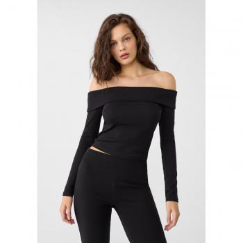 Stradivarius Black Off-the-Shoulder Shirt XS