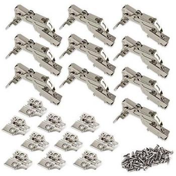Emuca 1012907 Pack de 10 bisagras de cazoleta Ø35mm 165° cierre suave para puerta arremetida y suplementos para atornillar con regulación excéntrica