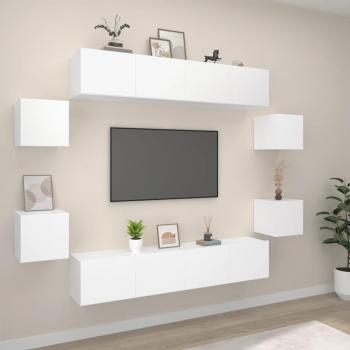 Set de Muebles para Televisor 8 Piezas en Madera Contrachapada Blanca