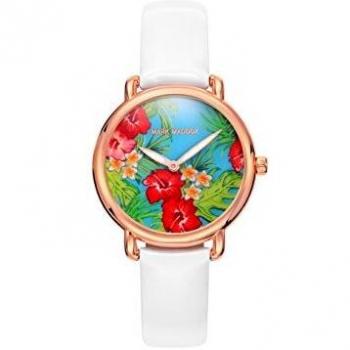 Reloj de mujer Mark Maddox modelo MC2001-01, diseño elegante, caja de acero inoxidable, correa de cuero negra, esfera analógica con detalles dorados, resistente al agua hasta 30 metros