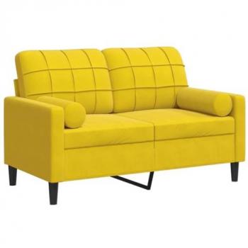 Sofá de 2 plazas con cojines en terciopelo amarillo de 120 cm
