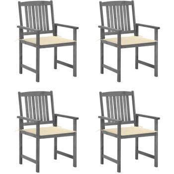 Gray Solid Acacia Wood Patio Chairs with Cushions - Set of 4