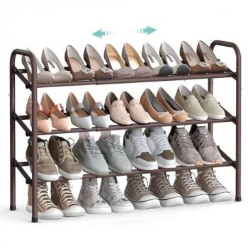 Zapatero Extensible de Metal a 3 Niveles, Organizador Ajustable para Pasillo, Montaje Sencillo, Color Bronce