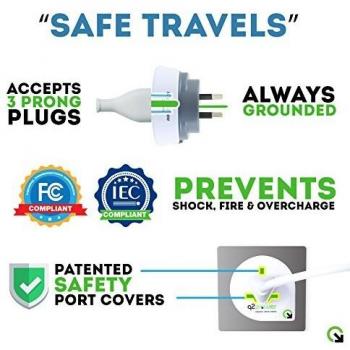Q2 Power Q21100170 - Adaptador de Viaje de Mundo al Australia/China USB, Color Blanco y Gris