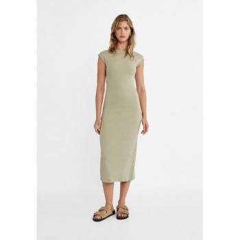 Stradivarius Khaki Ribbed Midi Dress Size M