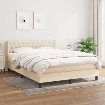 Cama Box Spring con Colchón de Tela Color Crema 140x200 cm