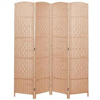 Biombo separador decorativo tradicional de 4 paneles plegable con cuerda de papel y marco de madera de álamo, diseño natural para sala de estar y dormitorio