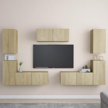 Set de muebles de salón TV 7 piezas madera ingeniería roble Sonoma 80 x 30 x 30 cm