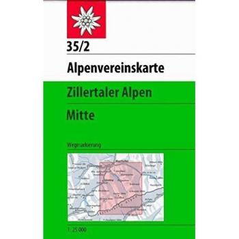 Mapa topográfico 1:25.000 Zillertaler Alpes Centro con marcas de senderos
