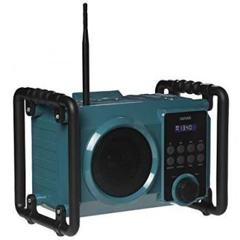 Radio de obra DENVER WRB-50. Sintonizador radio FM. Conexión Bluetooth, USB y entrada AUX. Muy robusta. Salida de volumen: 5W. Batería recargable o alimentación eléctrica.